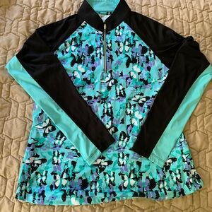 Greg Norman Shark PlayDry Butterfly Print Womens Quarter Zip Golf Top